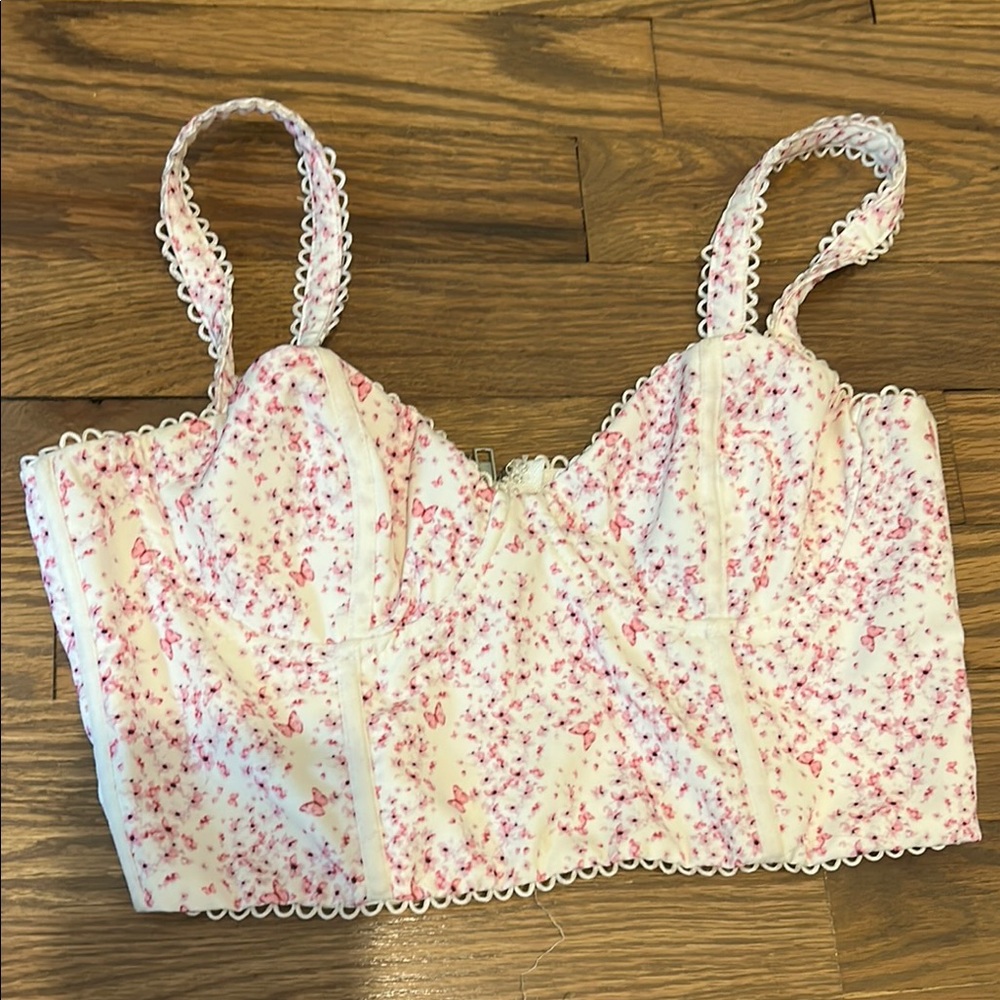 White Fox Butterfly Corset Crop Top